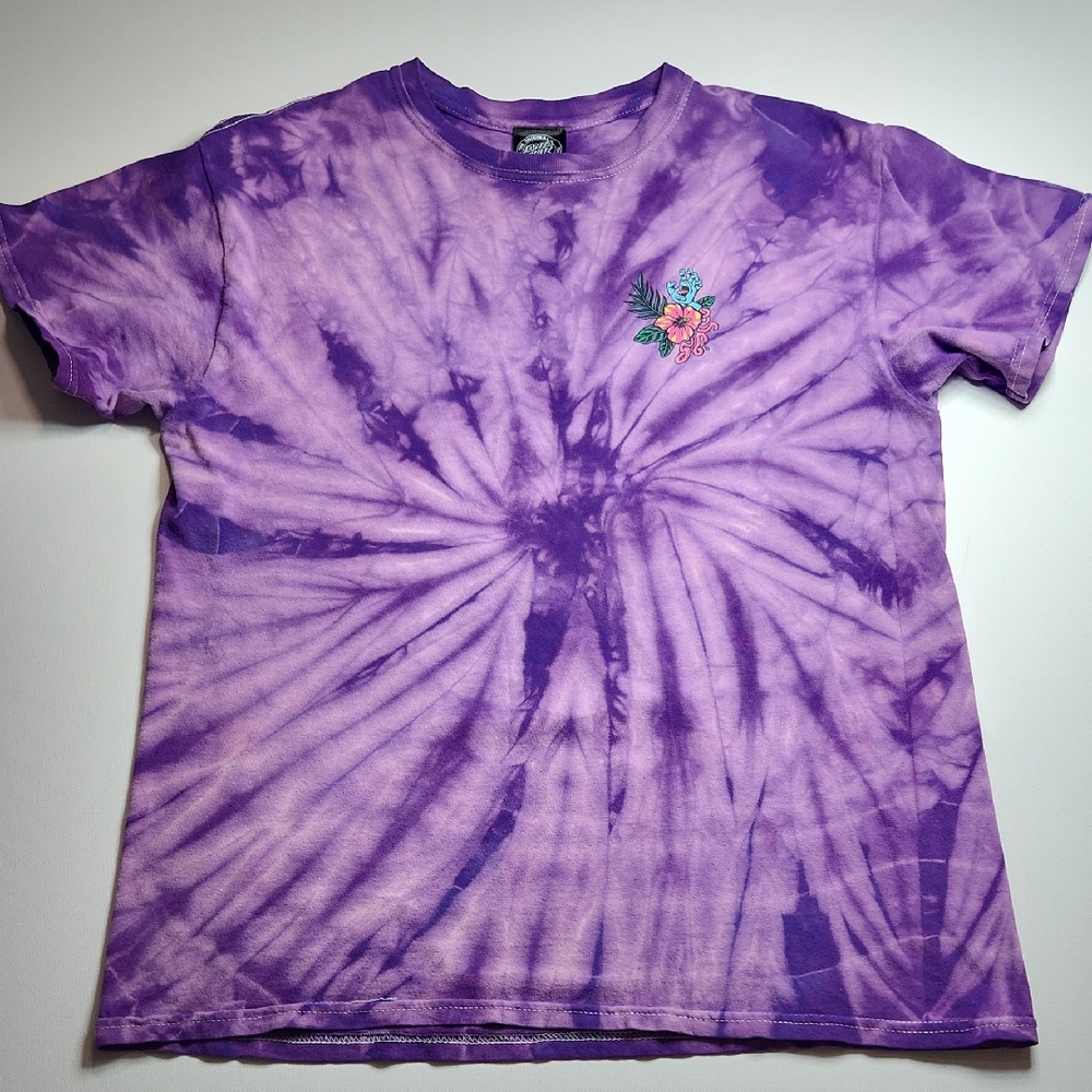 Y2K Santa Cruz Tie Dye Tee | Purple Floral Skater Shirt | M | Grunge Streetwear